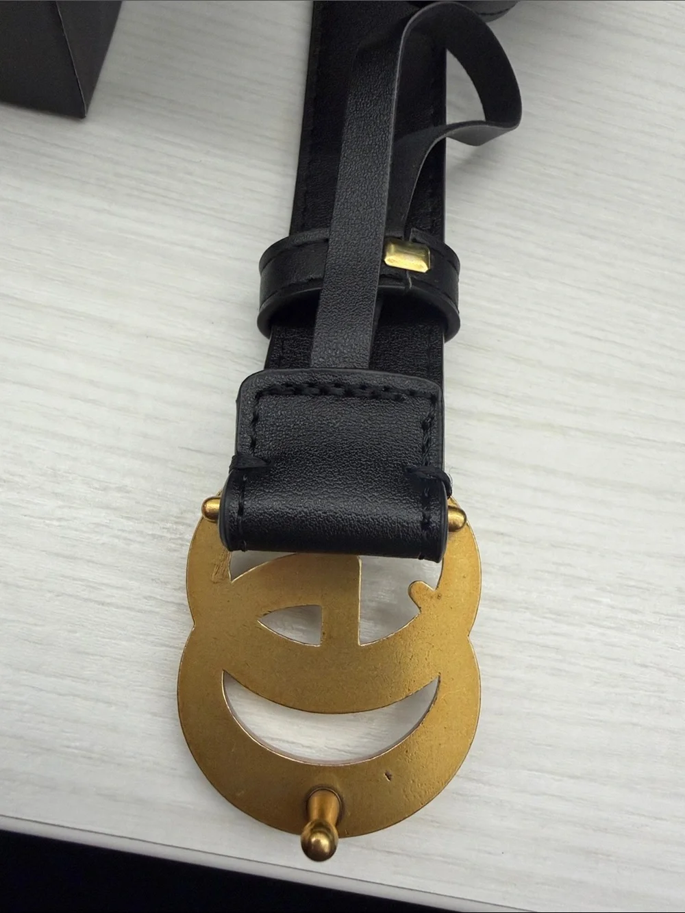 Gucci Black Leather Belt with Gold Buckle
